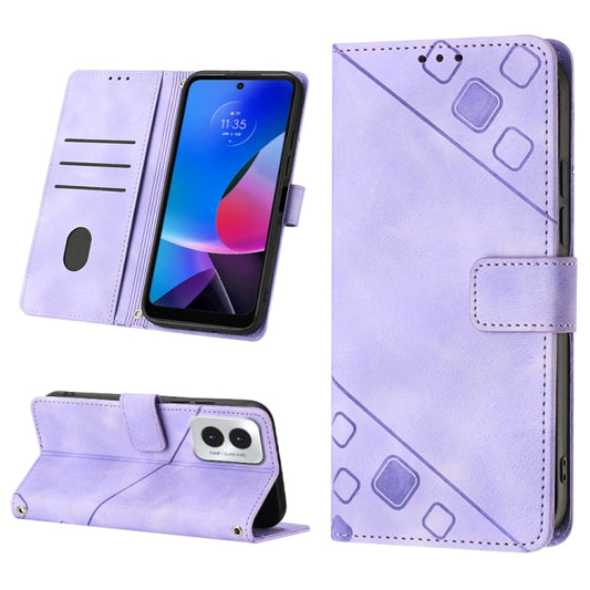 For Motorola Moto G Play 4G 2024 Skin Feel Embossed Leather Phone Case(Light Purple) by buy2fix