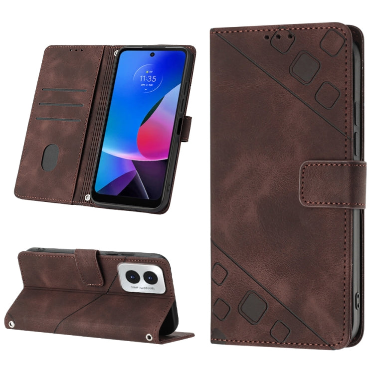 For Motorola Moto G Play 4G 2024 Skin Feel Embossed Leather Phone Case(Brown) by buy2fix