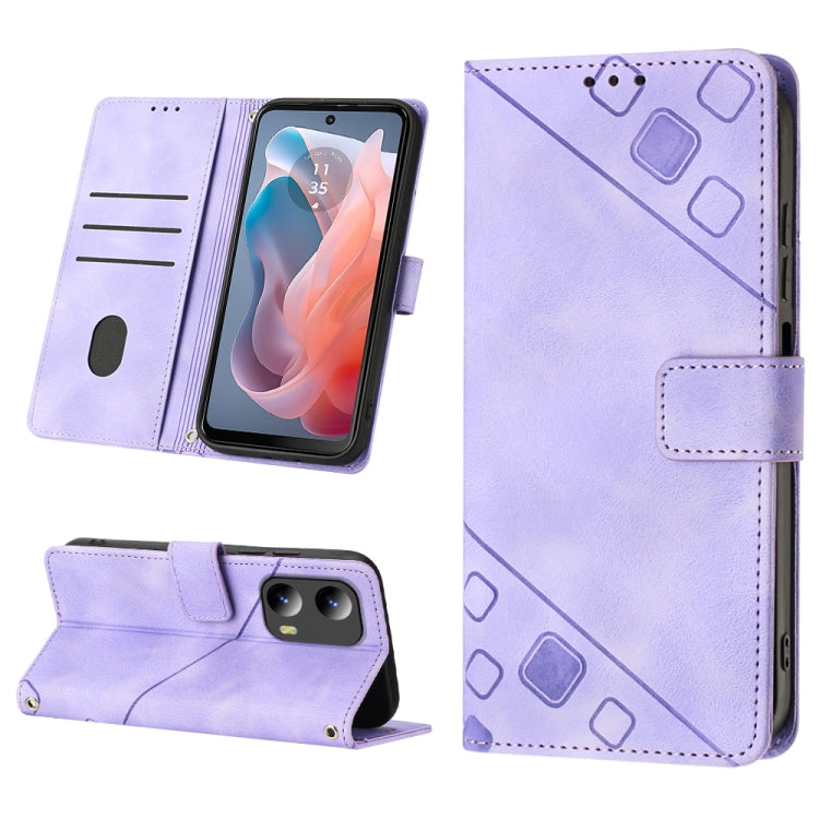 For Motorola Moto G Play 5G 2024 Skin Feel Embossed Leather Phone Case(Light Purple) by buy2fix