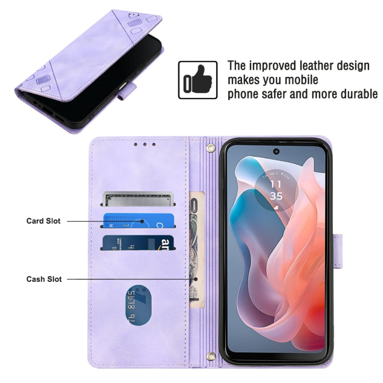 For Motorola Moto G Play 5G 2024 Skin Feel Embossed Leather Phone Case(Light Purple) by buy2fix