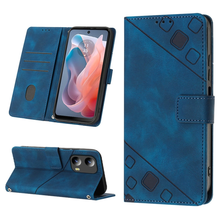 For Motorola Moto G Play 5G 2024 Skin Feel Embossed Leather Phone Case(Blue) by buy2fix