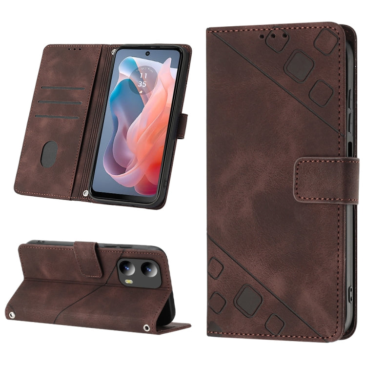 For Motorola Moto G Play 5G 2024 Skin Feel Embossed Leather Phone Case(Brown) by buy2fix