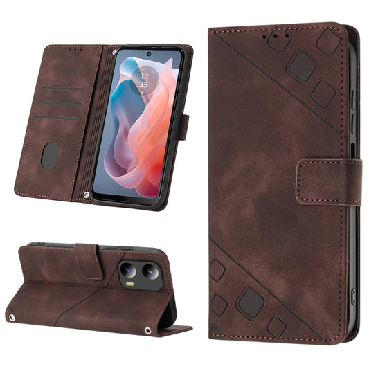 For Motorola Moto G Play 5G 2024 Skin Feel Embossed Leather Phone Case(Brown) by buy2fix