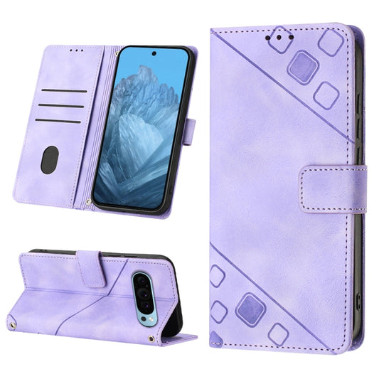 For Google Pixel 9 / 9 Pro Skin-feel Embossed Leather Phone Case(Light Purple) by buy2fix