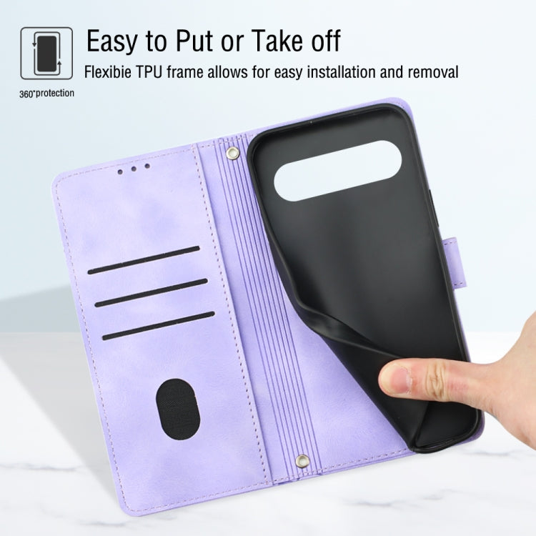 For Google Pixel 9 / 9 Pro Skin-feel Embossed Leather Phone Case(Light Purple) by buy2fix