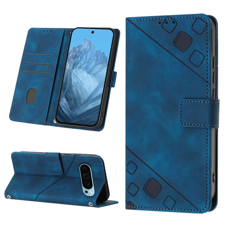 For Google Pixel 9 / 9 Pro Skin-feel Embossed Leather Phone Case(Blue) by buy2fix