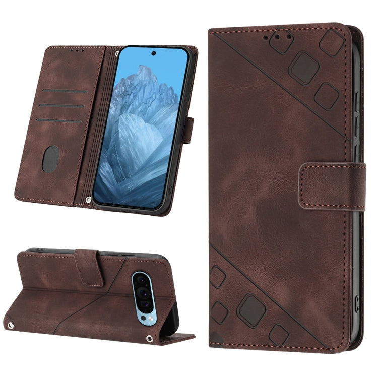 For Google Pixel 9 / 9 Pro Skin-feel Embossed Leather Phone Case(Brown) by buy2fix