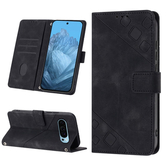For Google Pixel 9 / 9 Pro Skin-feel Embossed Leather Phone Case(Black) by buy2fix