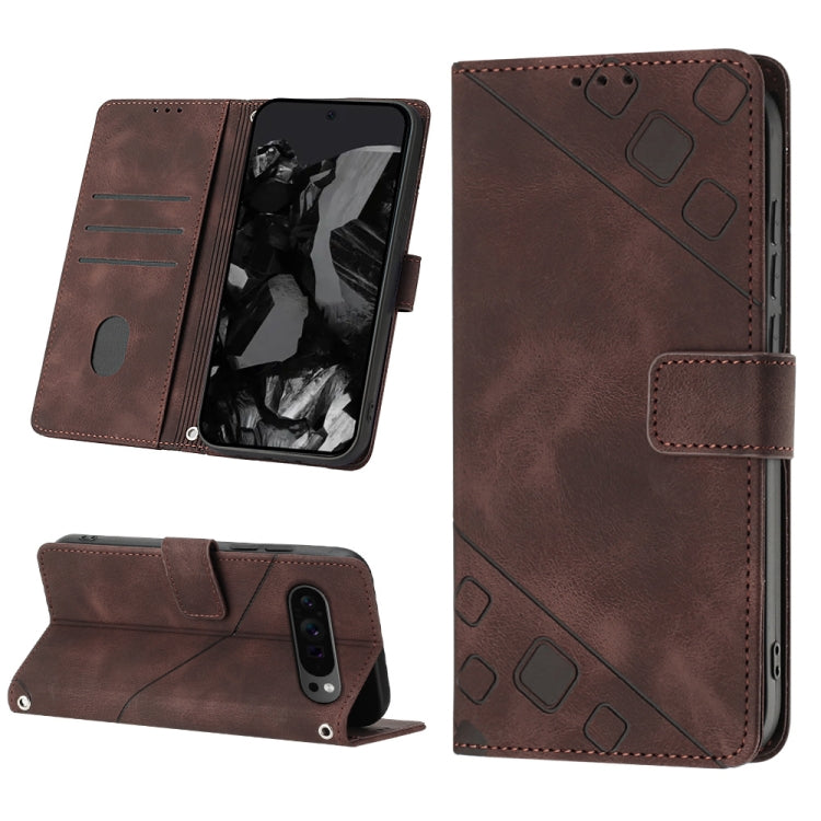 For Google Pixel 9 Pro XL Skin-feel Embossed Leather Phone Case(Brown) by buy2fix