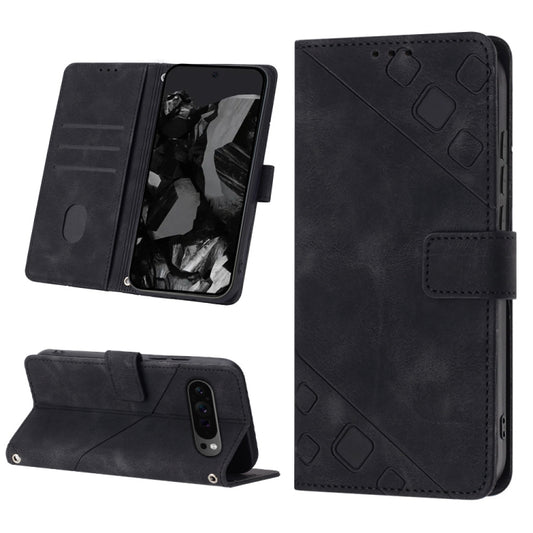 For Google Pixel 9 Pro XL Skin-feel Embossed Leather Phone Case(Black) by buy2fix