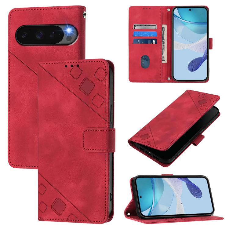 For Google Pixel 10 5G Global Skin-feel Embossed Leather Phone Case(Red) - Google Cases by buy2fix | Online Shopping UK | buy2fix