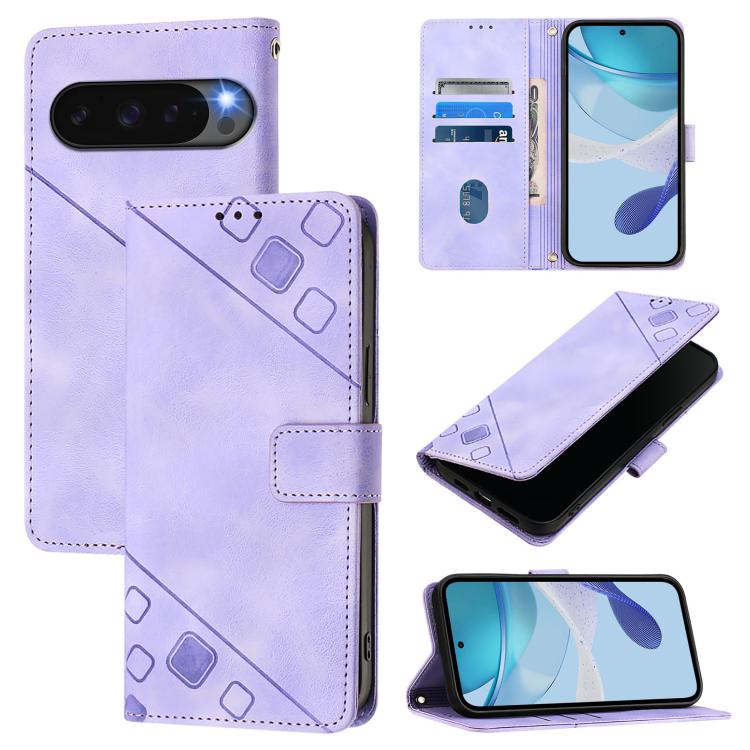 For Google Pixel 10 Pro XL 5G Global Skin-feel Embossed Leather Phone Case(Light Purple) - Google Cases by buy2fix | Online Shopping UK | buy2fix