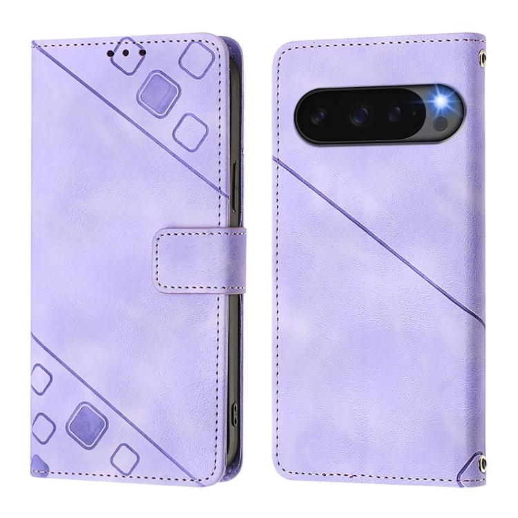 For Google Pixel 10 Pro XL 5G Global Skin-feel Embossed Leather Phone Case(Light Purple) - Google Cases by buy2fix | Online Shopping UK | buy2fix