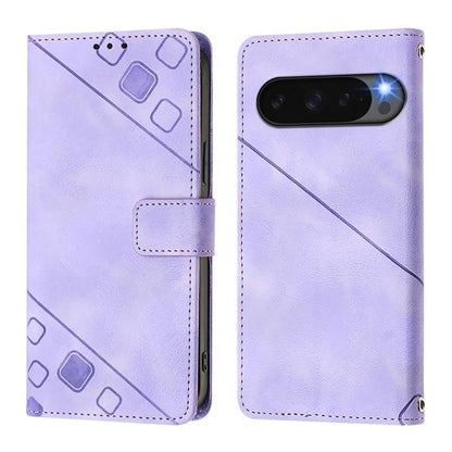 For Google Pixel 10 Pro XL 5G Global Skin-feel Embossed Leather Phone Case(Light Purple) - Google Cases by buy2fix | Online Shopping UK | buy2fix