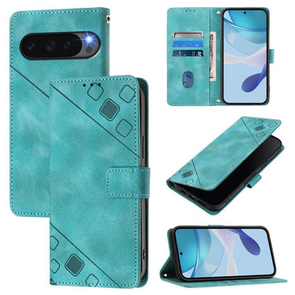 For Google Pixel 10 Pro XL 5G Global Skin-feel Embossed Leather Phone Case(Green) - Google Cases by buy2fix | Online Shopping UK | buy2fix