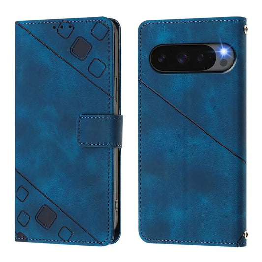 For Google Pixel 10 Pro XL 5G Global Skin-feel Embossed Leather Phone Case(Blue) - Google Cases by buy2fix | Online Shopping UK | buy2fix