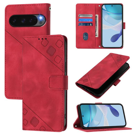 For Google Pixel 10 Pro XL 5G Global Skin-feel Embossed Leather Phone Case(Red) - Google Cases by buy2fix | Online Shopping UK | buy2fix