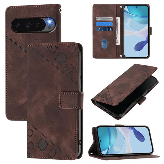 For Google Pixel 10 Pro XL 5G Global Skin-feel Embossed Leather Phone Case(Brown) - Google Cases by buy2fix | Online Shopping UK | buy2fix