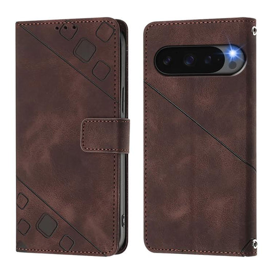 For Google Pixel 10 Pro XL 5G Global Skin-feel Embossed Leather Phone Case(Brown) - Google Cases by buy2fix | Online Shopping UK | buy2fix