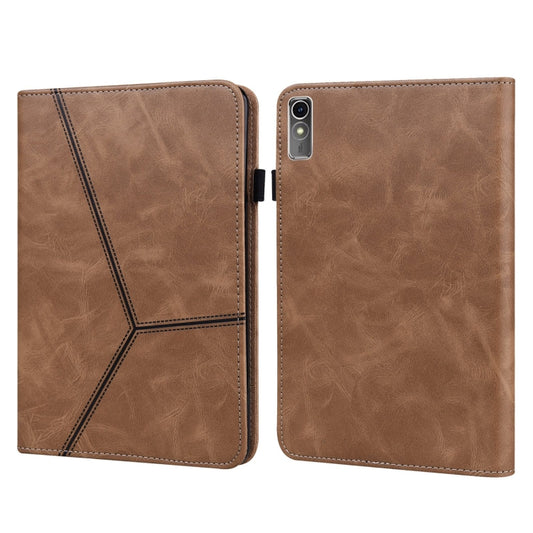 For Lenovo Xiaoxin Pad Pro 12.7 Solid Color Stripe Embossed Leather Tablet Case(Brown) - Lenovo by buy2fix | Online Shopping UK | buy2fix