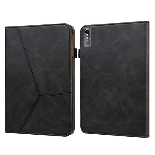 For Lenovo Xiaoxin Pad Pro 12.7 Solid Color Stripe Embossed Leather Tablet Case(Black) - Lenovo by buy2fix | Online Shopping UK | buy2fix