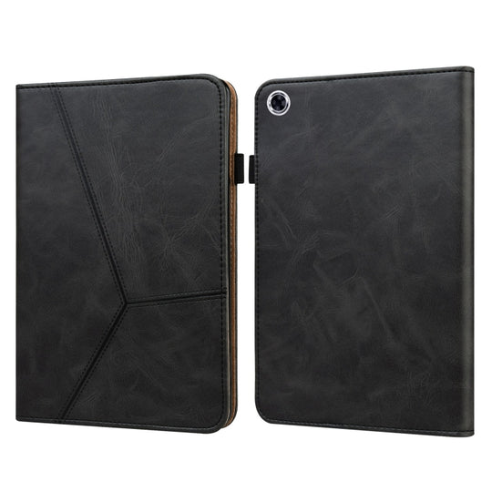 For Samsung Galaxy Tab A9+ Solid Color Stripe Embossed Leather Tablet Case(Black)
