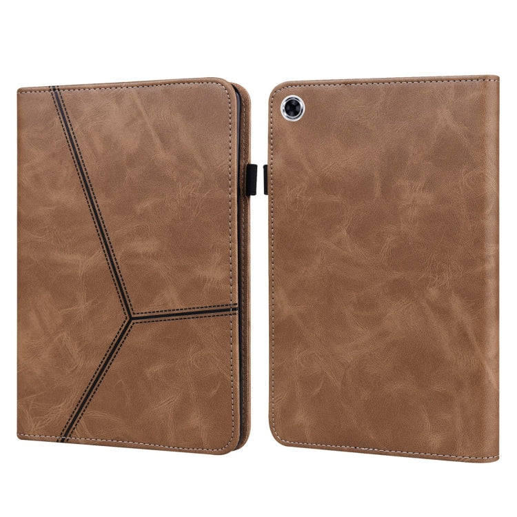 For Samsung Galaxy Tab A9+ Solid Color Stripe Embossed Leather Tablet Case(Brown) by buy2fix