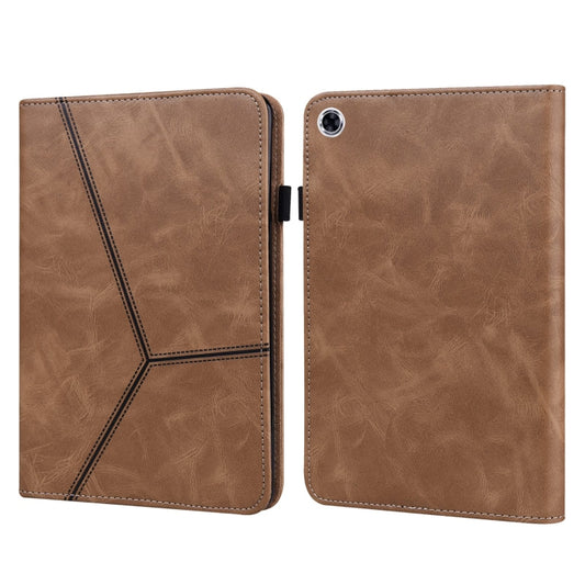 For Samsung Galaxy Tab A9+ Solid Color Stripe Embossed Leather Tablet Case(Brown) by buy2fix