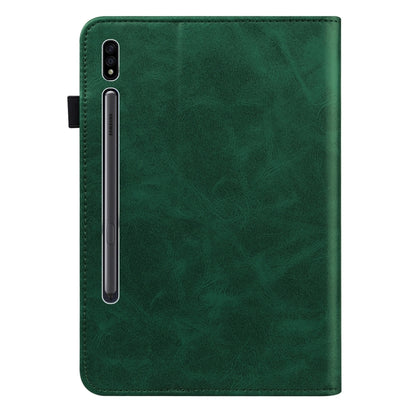 For Samsung Galaxy Tab S9+ / S9 FE+ Solid Color Stripe Embossed Leather Tablet Case(Green) by buy2fix