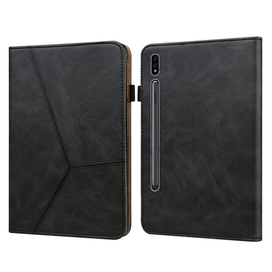 For Samsung Galaxy Tab S7 / S8 Solid Color Stripe Embossed Leather Tablet Case(Black) by buy2fix