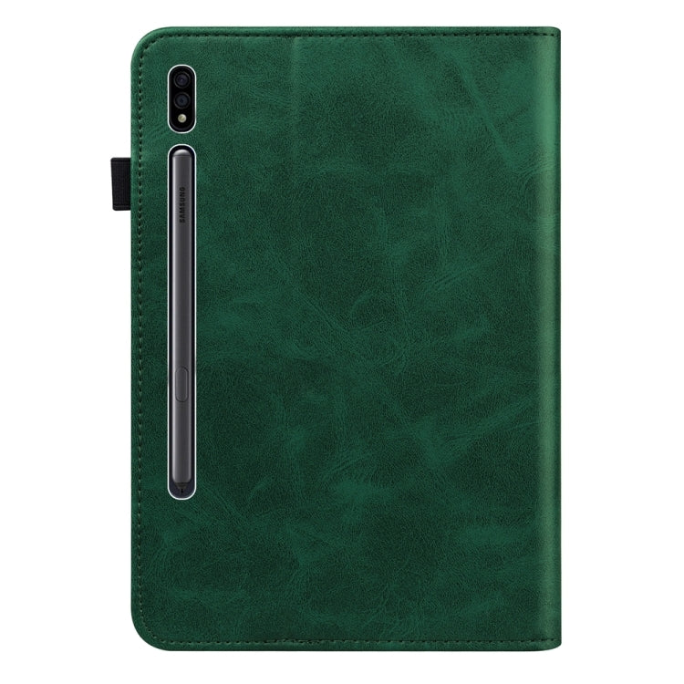 For Samsung Galaxy Tab S7 / S8 Solid Color Stripe Embossed Leather Tablet Case(Green) by buy2fix