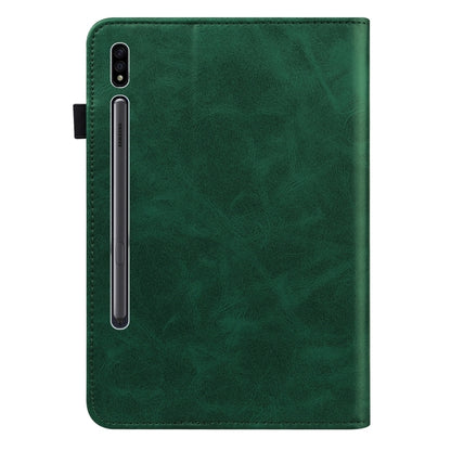 For Samsung Galaxy Tab S7 / S8 Solid Color Stripe Embossed Leather Tablet Case(Green) by buy2fix