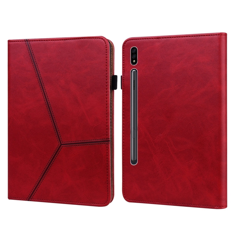 For Samsung Galaxy Tab S7 / S8 Solid Color Stripe Embossed Leather Tablet Case(Red) by buy2fix
