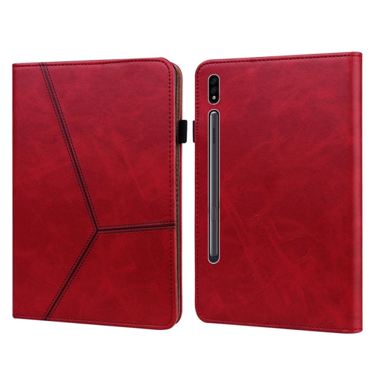 For Samsung Galaxy Tab S7 / S8 Solid Color Stripe Embossed Leather Tablet Case(Red) by buy2fix