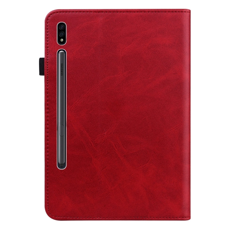 For Samsung Galaxy Tab S7 / S8 Solid Color Stripe Embossed Leather Tablet Case(Red) by buy2fix