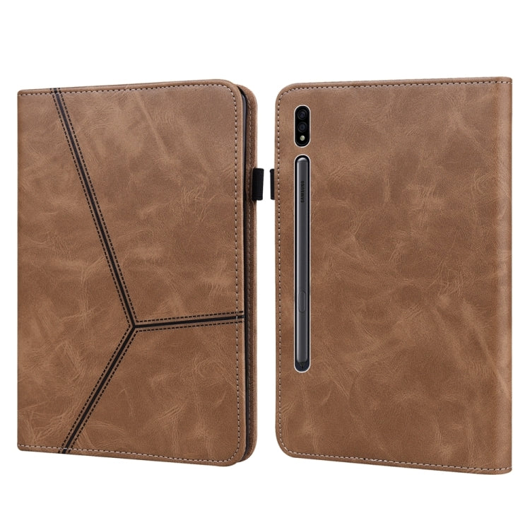 For Samsung Galaxy Tab S7 / S8 Solid Color Stripe Embossed Leather Tablet Case(Brown) by buy2fix