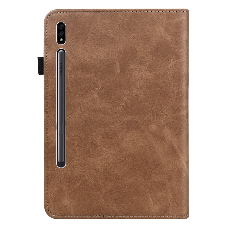 For Samsung Galaxy Tab S7 / S8 Solid Color Stripe Embossed Leather Tablet Case(Brown) by buy2fix