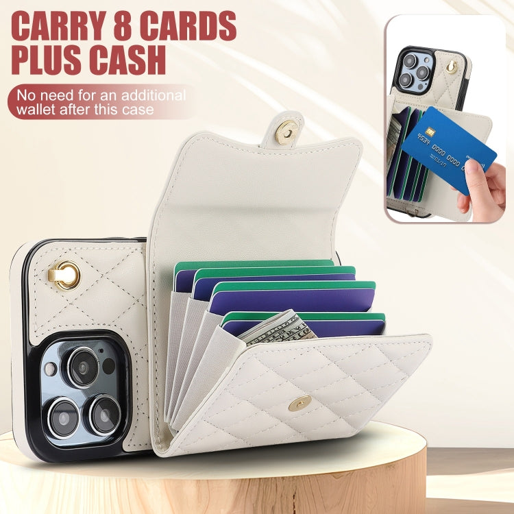 For iPhone 15 Pro Crossbody Rhombic Horizontal Wallet Leather Phone Case(White) - iPhone 15 Pro Cases by buy2fix | Online Shopping UK | buy2fix