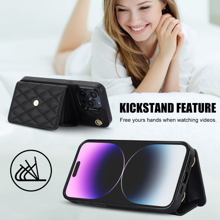 For iPhone 15 Pro Crossbody Rhombic Horizontal Wallet Leather Phone Case(Black) - iPhone 15 Pro Cases by buy2fix | Online Shopping UK | buy2fix