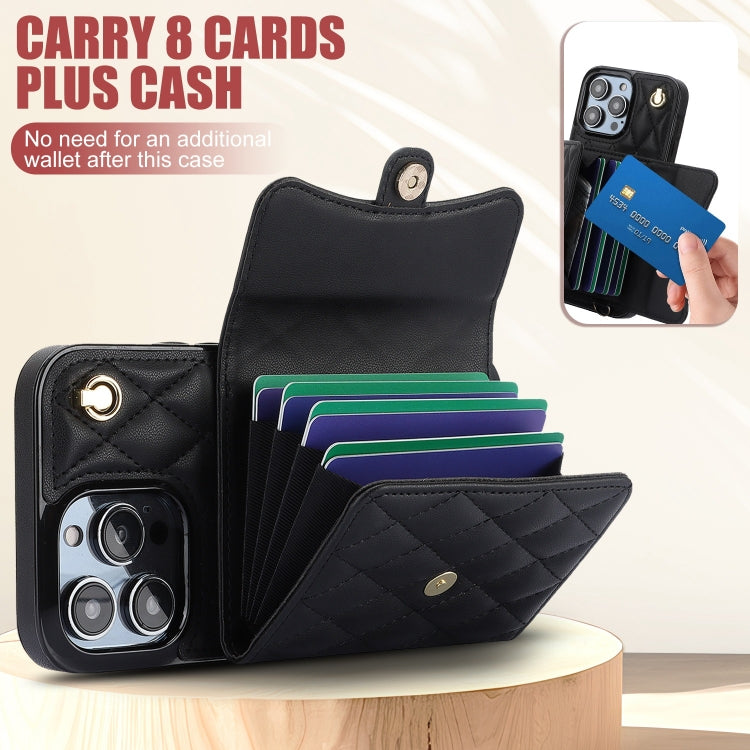 For iPhone 15 Pro Crossbody Rhombic Horizontal Wallet Leather Phone Case(Black) - iPhone 15 Pro Cases by buy2fix | Online Shopping UK | buy2fix