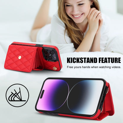 For iPhone 15 Pro Crossbody Rhombic Horizontal Wallet Leather Phone Case(Red) - iPhone 15 Pro Cases by buy2fix | Online Shopping UK | buy2fix
