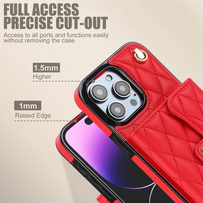 For iPhone 15 Pro Crossbody Rhombic Horizontal Wallet Leather Phone Case(Red) - iPhone 15 Pro Cases by buy2fix | Online Shopping UK | buy2fix