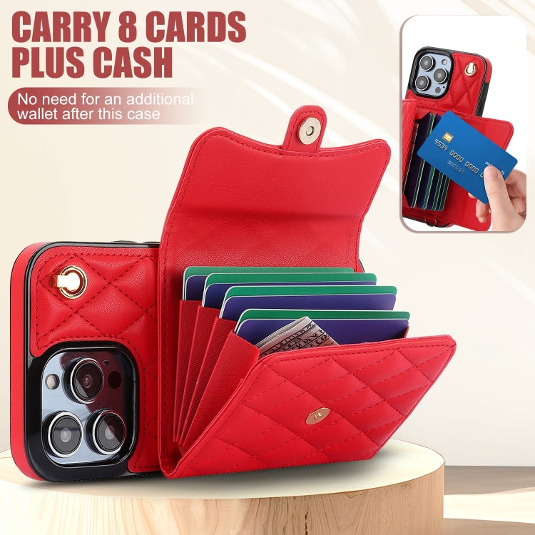 For iPhone 15 Pro Crossbody Rhombic Horizontal Wallet Leather Phone Case(Red) - iPhone 15 Pro Cases by buy2fix | Online Shopping UK | buy2fix