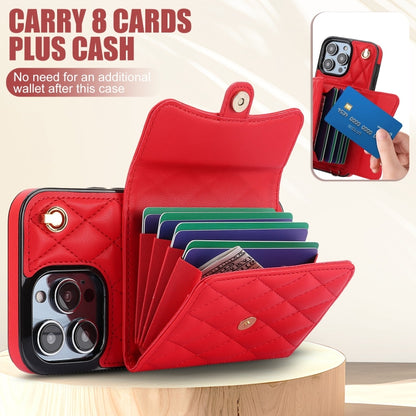 For iPhone 15 Pro Crossbody Rhombic Horizontal Wallet Leather Phone Case(Red) - iPhone 15 Pro Cases by buy2fix | Online Shopping UK | buy2fix