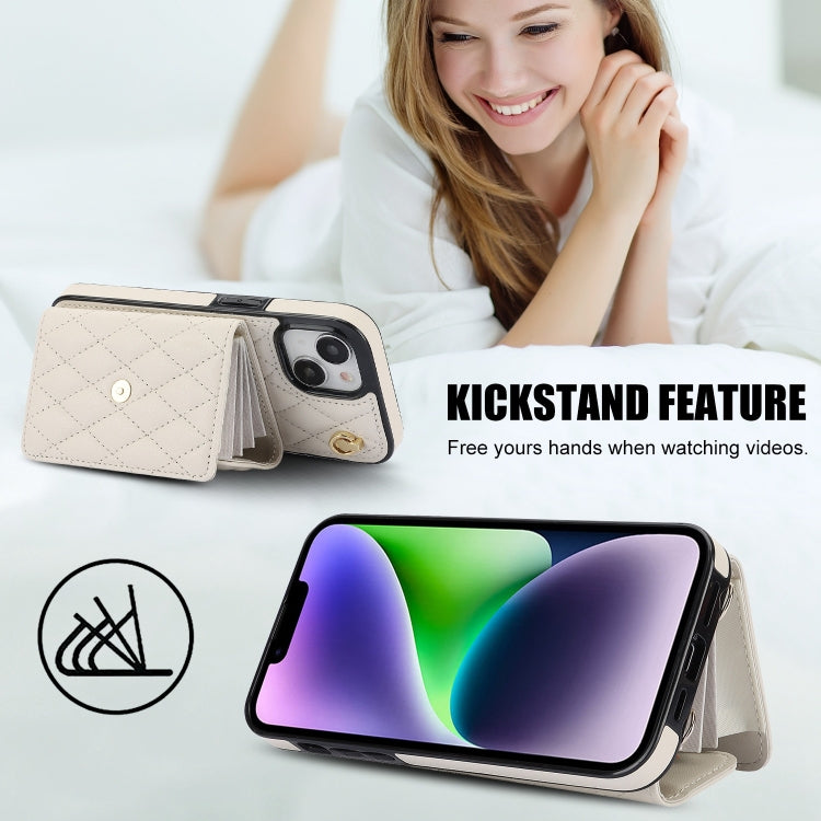 For iPhone 15 Crossbody Rhombic Horizontal Wallet Leather Phone Case(White) - iPhone 15 Cases by buy2fix | Online Shopping UK | buy2fix