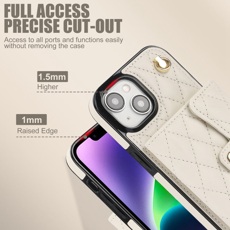 For iPhone 15 Crossbody Rhombic Horizontal Wallet Leather Phone Case(White) - iPhone 15 Cases by buy2fix | Online Shopping UK | buy2fix