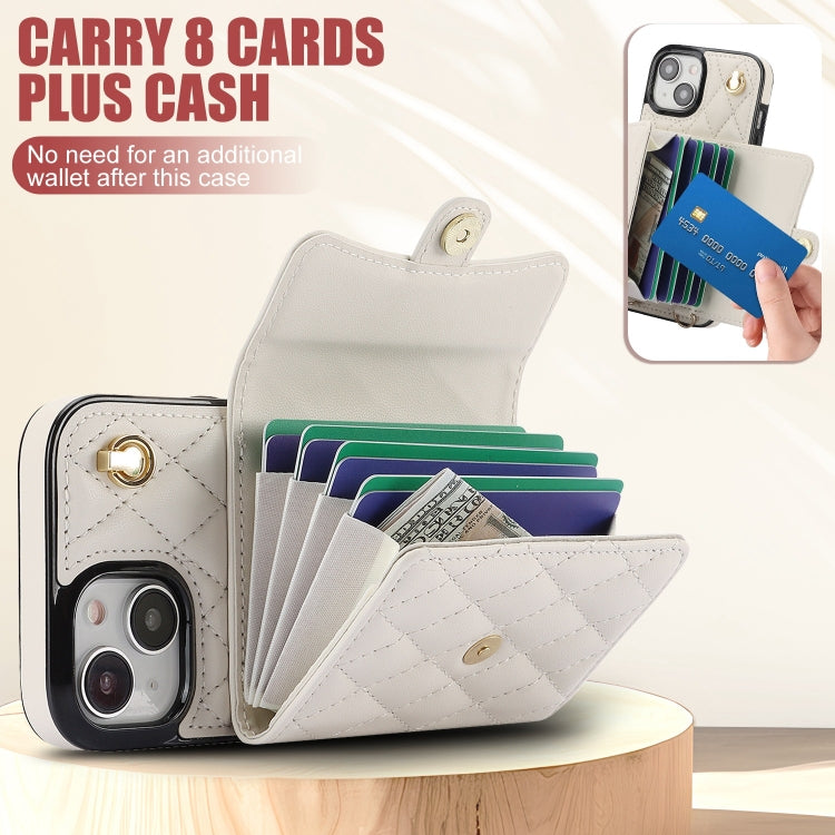For iPhone 15 Crossbody Rhombic Horizontal Wallet Leather Phone Case(White) - iPhone 15 Cases by buy2fix | Online Shopping UK | buy2fix