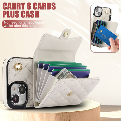 For iPhone 15 Crossbody Rhombic Horizontal Wallet Leather Phone Case(White) - iPhone 15 Cases by buy2fix | Online Shopping UK | buy2fix