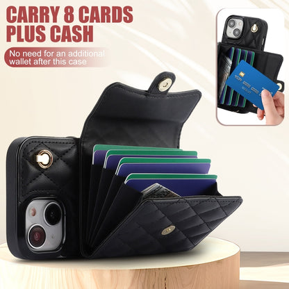 For iPhone 15 Crossbody Rhombic Horizontal Wallet Leather Phone Case(Black) - iPhone 15 Cases by buy2fix | Online Shopping UK | buy2fix