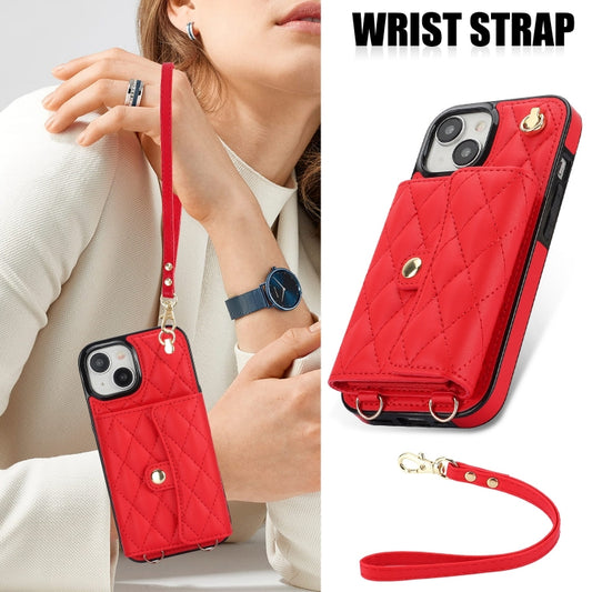 For iPhone 15 Crossbody Rhombic Horizontal Wallet Leather Phone Case(Red) - iPhone 15 Cases by buy2fix | Online Shopping UK | buy2fix